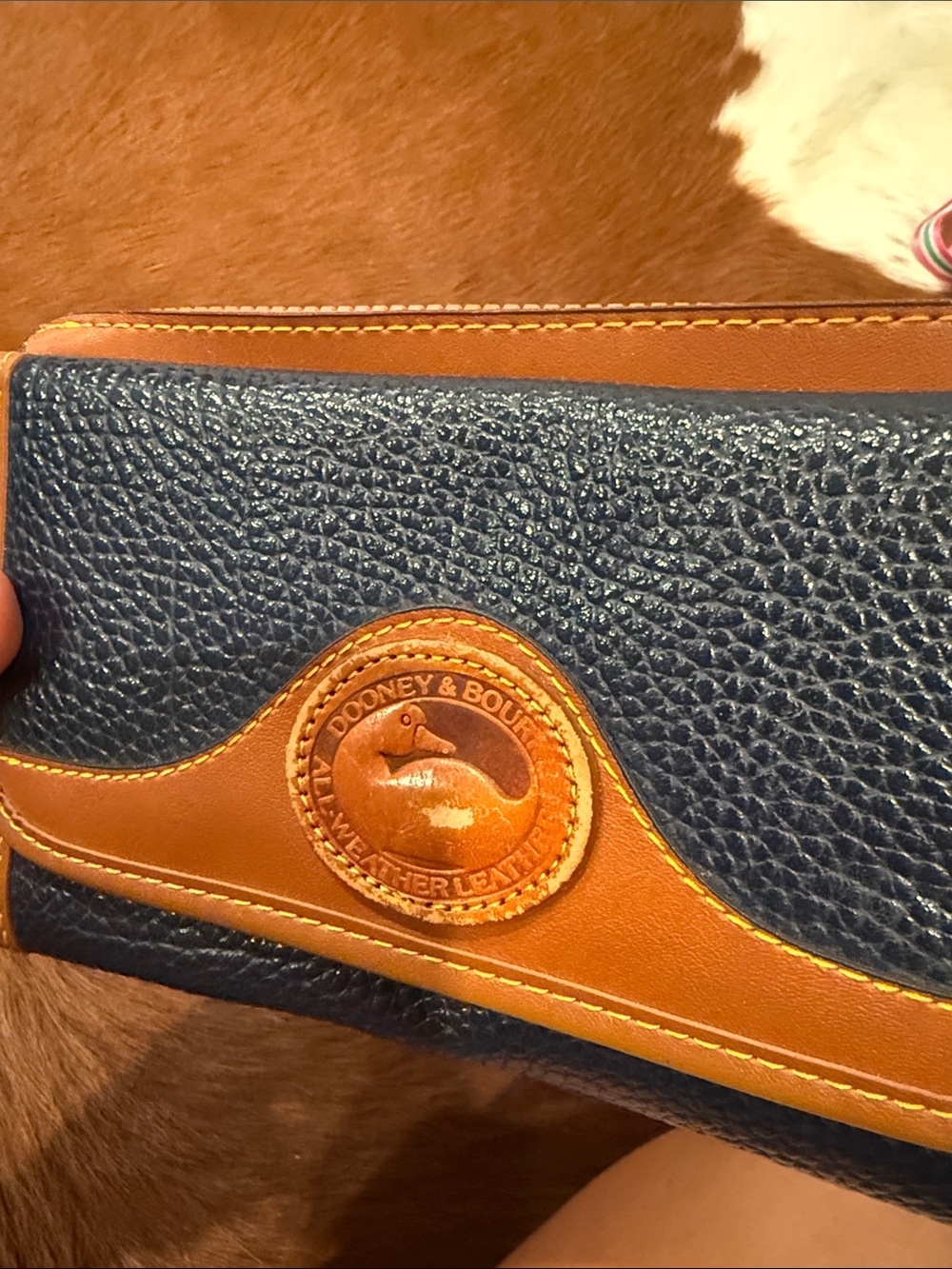 Dooney & Bourke Navy and Tan Pebbled Leather Zip Wallet - Picture 4 of 5